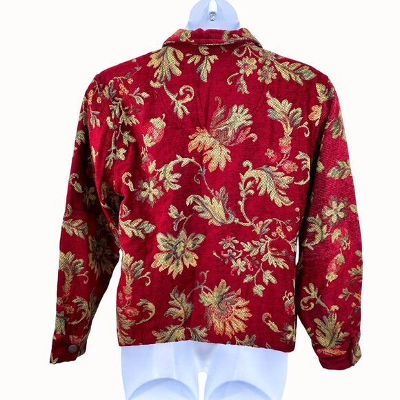 Vintage Decorated Originals Red Tapestry Jacquard Floral Print Jacket -  M - Picture 3 of 8